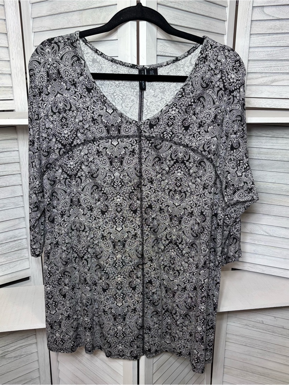 Cynthia Rowley Black White Paisley Empire Waist Tunic Top 1X